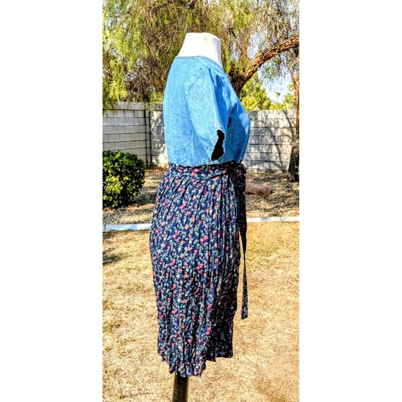 Vintage Cherokee Blue Jean Denim Petite Small Full-button Blouson Midi Dress EUC - Picture 3 of 6